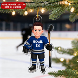3D Effect Hockey Player - Personalized Christmas Acrylic Ornament