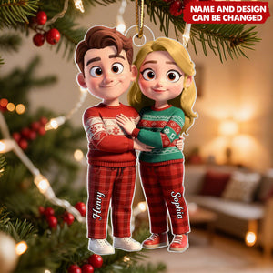 Cartoon Couple Standing Together - Personalized Christmas Acrylic Ornament