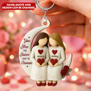 3D Effect Roses Besties On Moon - Personalized Wooden Keychain