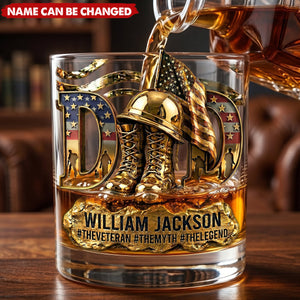 Proud Veteran Dad - Personalized Whiskey Glass, Father's Day Gift For Dad, Grandpa