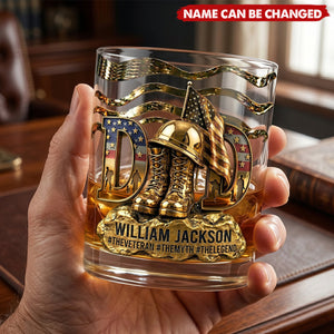 Proud Veteran Dad - Personalized Whiskey Glass, Father's Day Gift For Dad, Grandpa