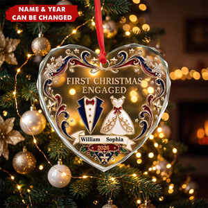 Custom First Christmas Heart Glass Ornament - Personalized Anniversary Christmas Wedding Gifts