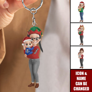 Personalized Christmas Mom Holding Baby Acrylic Keychain,Gender Reveal Gifts - Tiny Hands Big Love