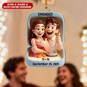 First Christmas Engaged - Personalized Acrylic Ornament, Custom Name Proposal Keepsake, Engagement Gift