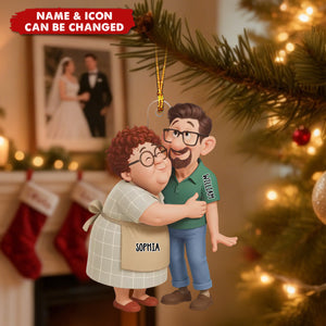 Couple Hugging Acrylic Ornament - Personalized Anniversary Wedding Gifts For Husband And Wife, Him And Her - Two Hearts One Journey