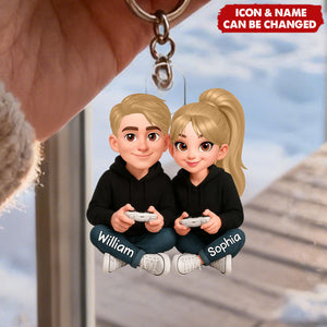 Couple Gaming Forever 2 Player Mode Signature Symbols Christmas - Personalized Acrylic Keychain