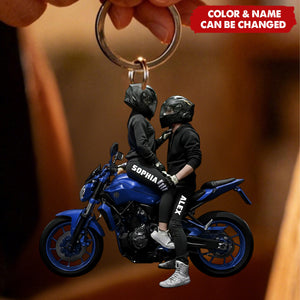 Motorbike Couple Home Decor, Christmas Keychain, Personalized Acrylic Keychain