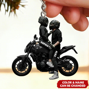 Motorbike Couple Home Decor, Christmas Keychain, Personalized Acrylic Keychain