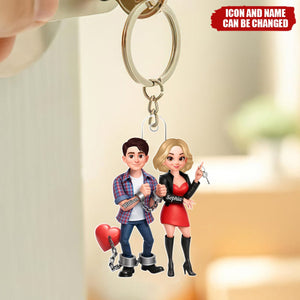 Funny Cartoon Couple - Personalized Acrylic Keychain - Gift for Couple