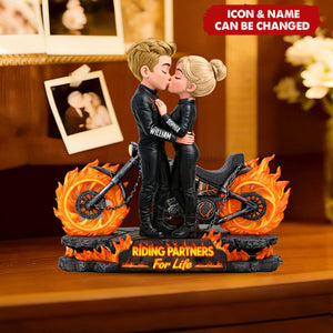 Biker Couple Fire - Personalized Acrylic Block Plaque - Sentimental Gift for Her, for Him