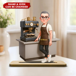 Espresso Machine Coffee Maker Diorama With Cups - Personalized Wooden Plaque