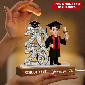 Class Of 2026 2027 Shiny Effect 2D Flat - Personalized Acrylic Block LED Night Light - Graduation Gift