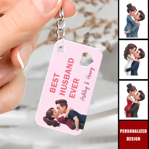Romantic Couple Hugging Kissing - Personalized Acrylic Keychain - Valentine's Day Gift for Him, Gift for Her