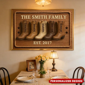 Family Cowboy Boots - Personalized Poster - Gift For Family, Heartwarming Home Decor