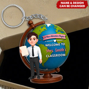 Globe Teacher Welcome - Personalized Acrylic Keychain - Back To School Decoration