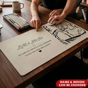 I Love You Now And Always Couple Photo Sketch Line Art - Personalized Desk Mat