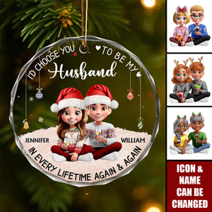 Couple Choose You To Be My Husband - Personalized Circle Glass Ornament