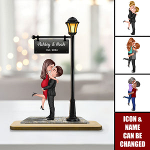 Couple Kissing Under Lamp Post Personalized 2-Layer Standing Wooden Plaque, Heartfelt Gift For Her, For Wife
