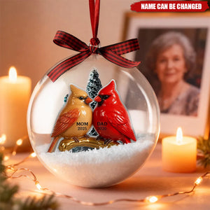 Vintage Nostalgic Cardinals Memorial Dad Mom Christmas - Personalized Snow Globe Ornament