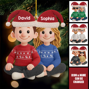Personalized Crochet Acrylic Ornament - Anniversary Christmas Wedding Gifts For Husband And Wife- Hooked On Love