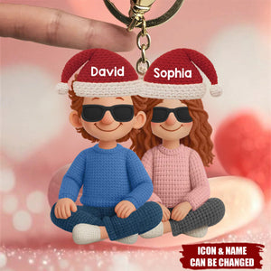 Personalized Crochet Acrylic Keychain - Anniversary Christmas Wedding Gifts For Husband And Wife- Hooked On Love