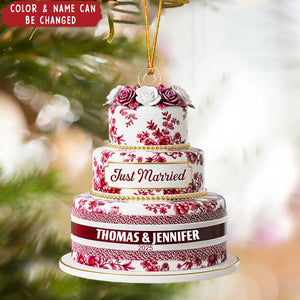 Personalized Wedding Cake Toile de Jouy Ornament, First Christmas Married Ornament, Newlywed Wedding Gift
