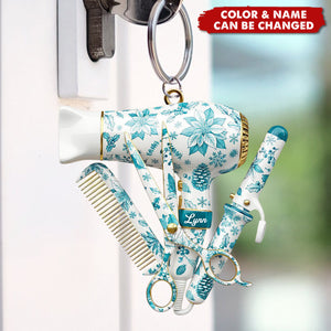 Hairstylist Toile de Jouy Keychain, Personalized Keychain, Gift For Hairdresser, Stylist or Salon Owner