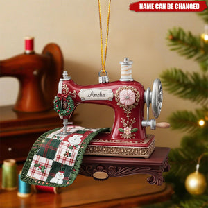 Personalized Sewing Machine Acrylic Ornament, Quilter Christmas Tree Ornament, Quilting Studio Ornament Tree Decor