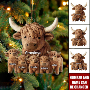 Grandma And Grandkids Faux Wood - Personalized Acrylic Ornament - Heartwarming Christmas Gift For Grandma, For Family