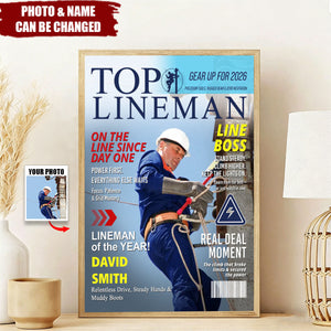 Personalized Lineman Magazine Poster, Powerline Worker Gift, Birthday, Retirement & Utility Worker Keepsake
