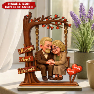 Old Couple Always and Forever - Personalized Wooden Plaque - Heartfelt Rustic Gift for Her, for Him