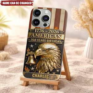 250th Anniversary - Personalized Bald Eagle Leather Phone Case
