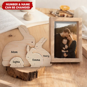 Easter Wooden Bunny Family Puzzle - Personalized Easter Day Easter Wooden Bunny Family Puzzle