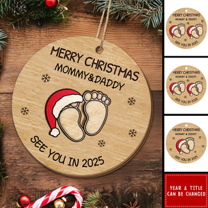 Baby Expecting See You In 2025 - Personalized 2-Layered Wooden Ornament