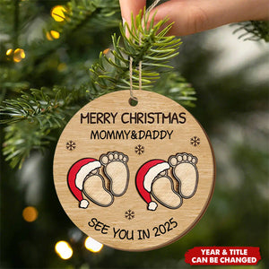 Baby Expecting See You In 2025 - Personalized 2-Layered Wooden Ornament
