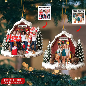 Love Warms Every Christmas Night - Personalized Photo Acrylic Ornament - Christmas Birthday Gifts For Family