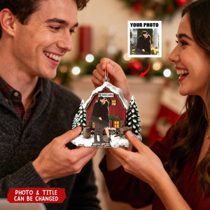 Love Warms Every Christmas Night - Personalized Photo Acrylic Ornament - Christmas Birthday Gifts For Family