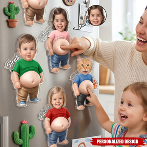Custom Photo Dad Kid Bod Belly Squishy Acrylic Fridge Magnet – Personalized Gifts For Dad, Kids, Grandpa