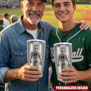 Hit A Home Run - Custom Name And Number Tumbler, Personalized Gift For Baseball Lovers