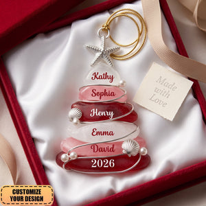 Custom Sea Glass Tree 2026 Ornament, Beach-Themed Family Christmas Decoration