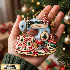 Personalized Sewing Machine-Shaped Acrylic Christmas Ornament