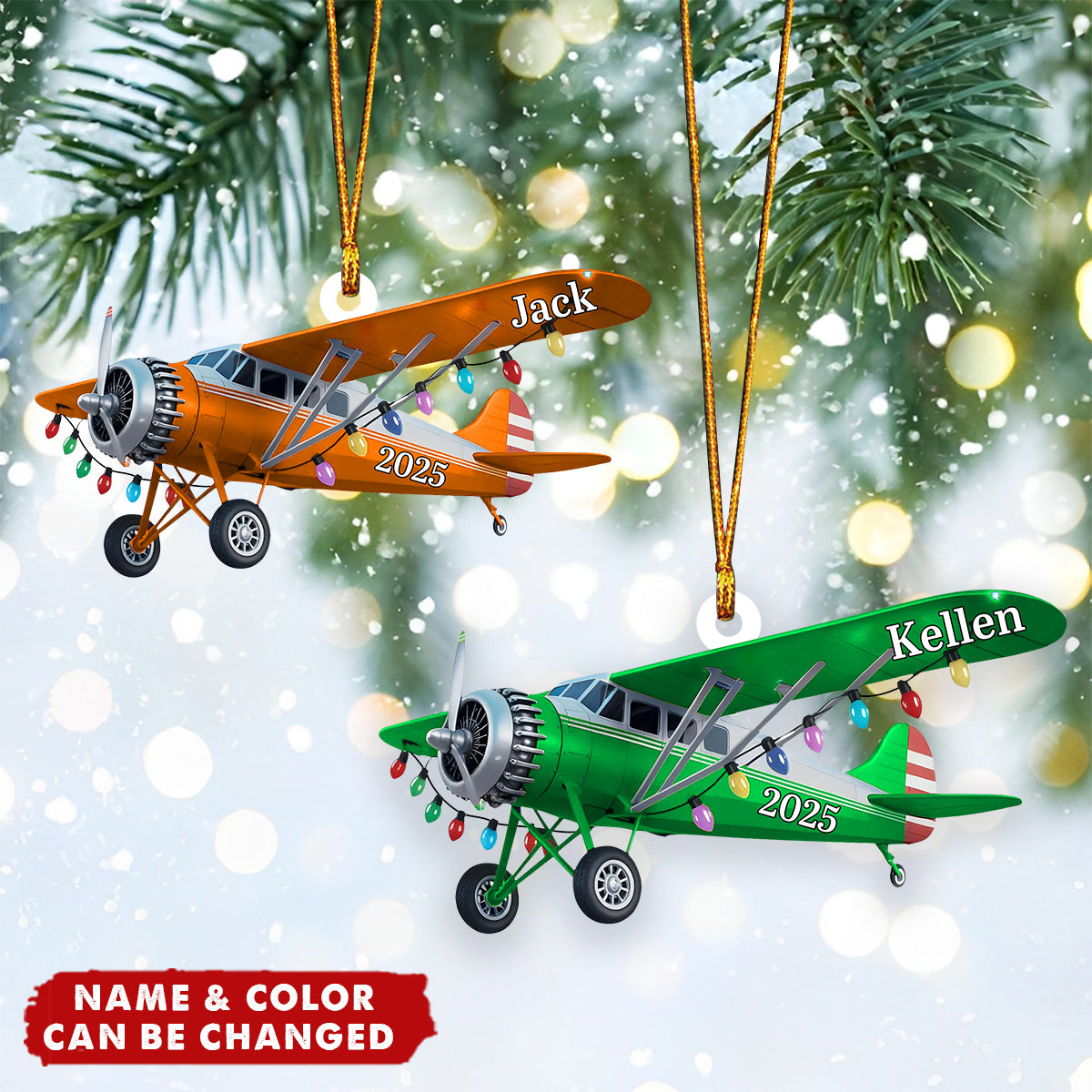 Personalized Airplane Decor, Pilot Christmas Ornament, Custom Name Plane Gift
