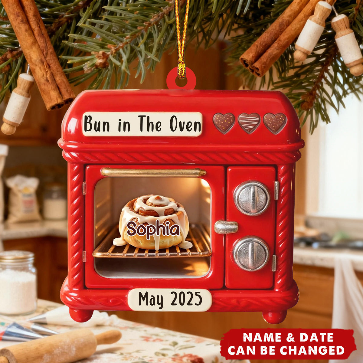 Custom Bun In Oven Christmas Ornament, Bump's First Christmas Ornament, New Mom Gift