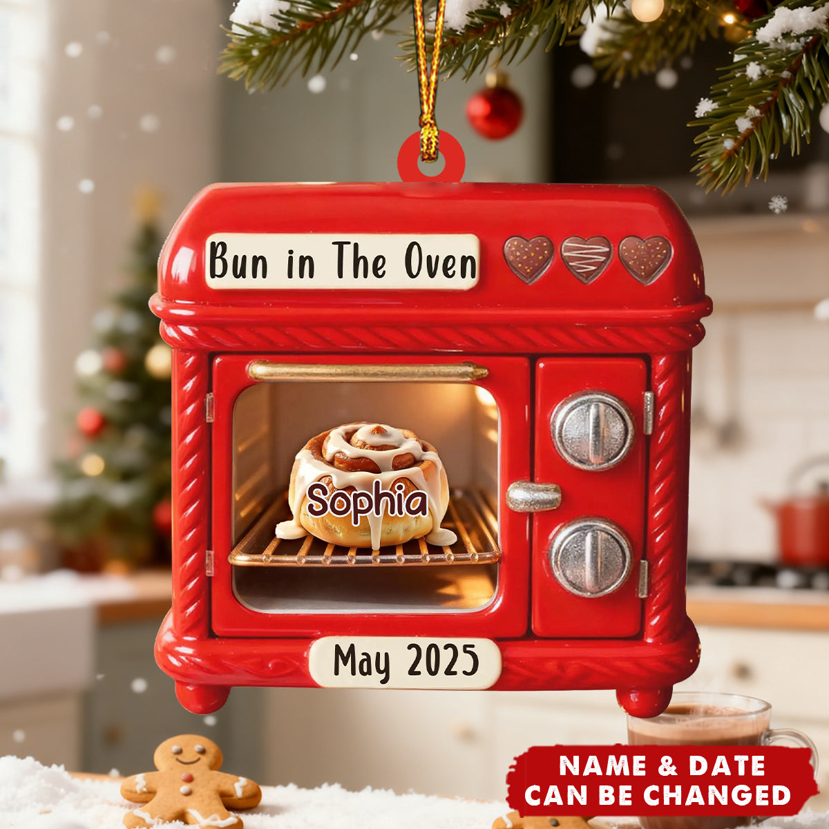 Custom Bun In Oven Christmas Ornament, Bump's First Christmas Ornament, New Mom Gift