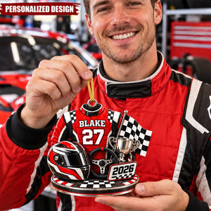 Personalized Racing Christmas Ornament - Custom Name Race Car Driver Gift