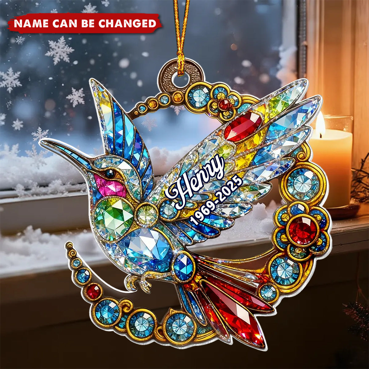 3D Crystal Effect Colorful Hummingbird Memorial - Personalized Acrylic Ornament - Remembrance Gift, Sympathy Gift