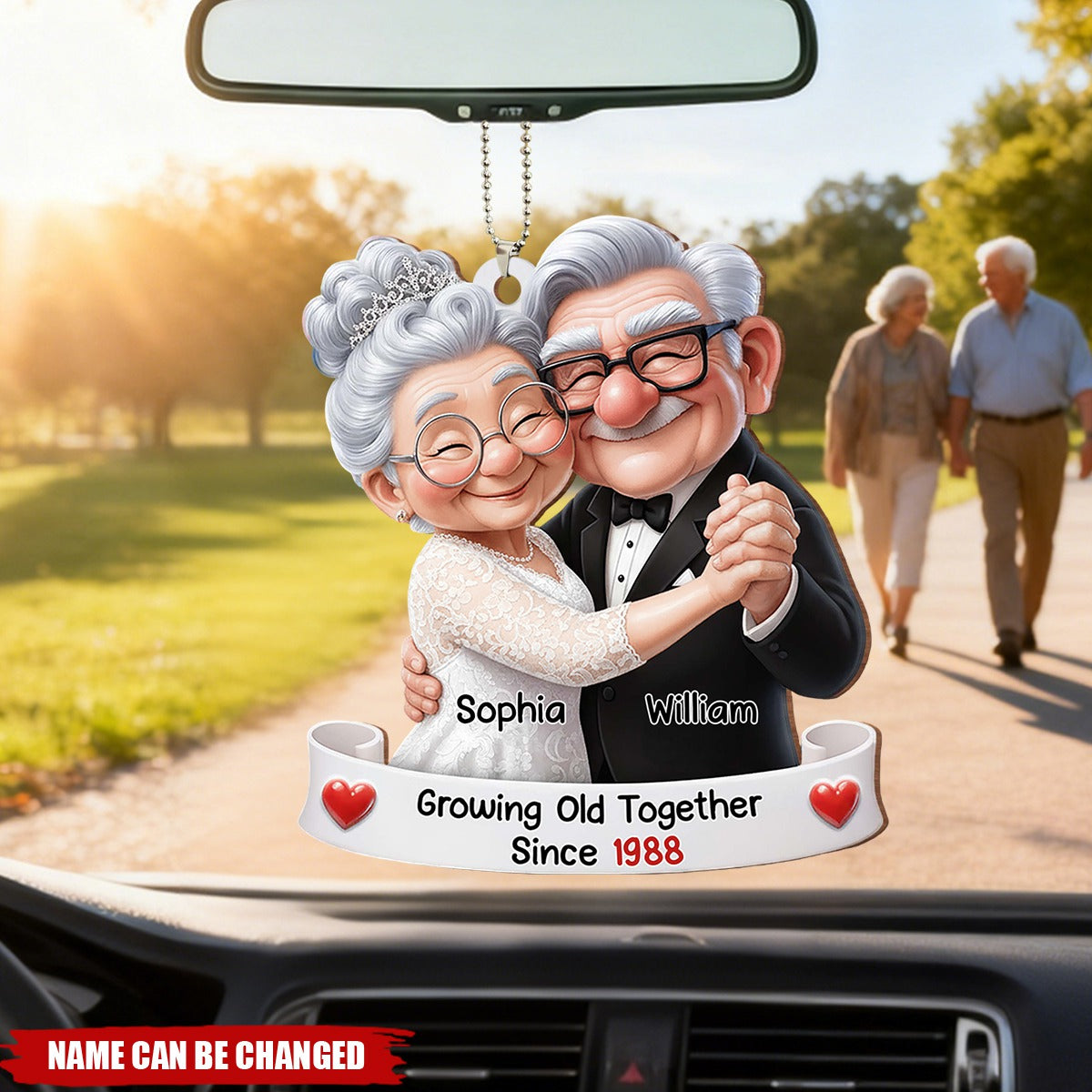 Growing Old Together, Elderly Couple With Heart, Custom Wood Ornament