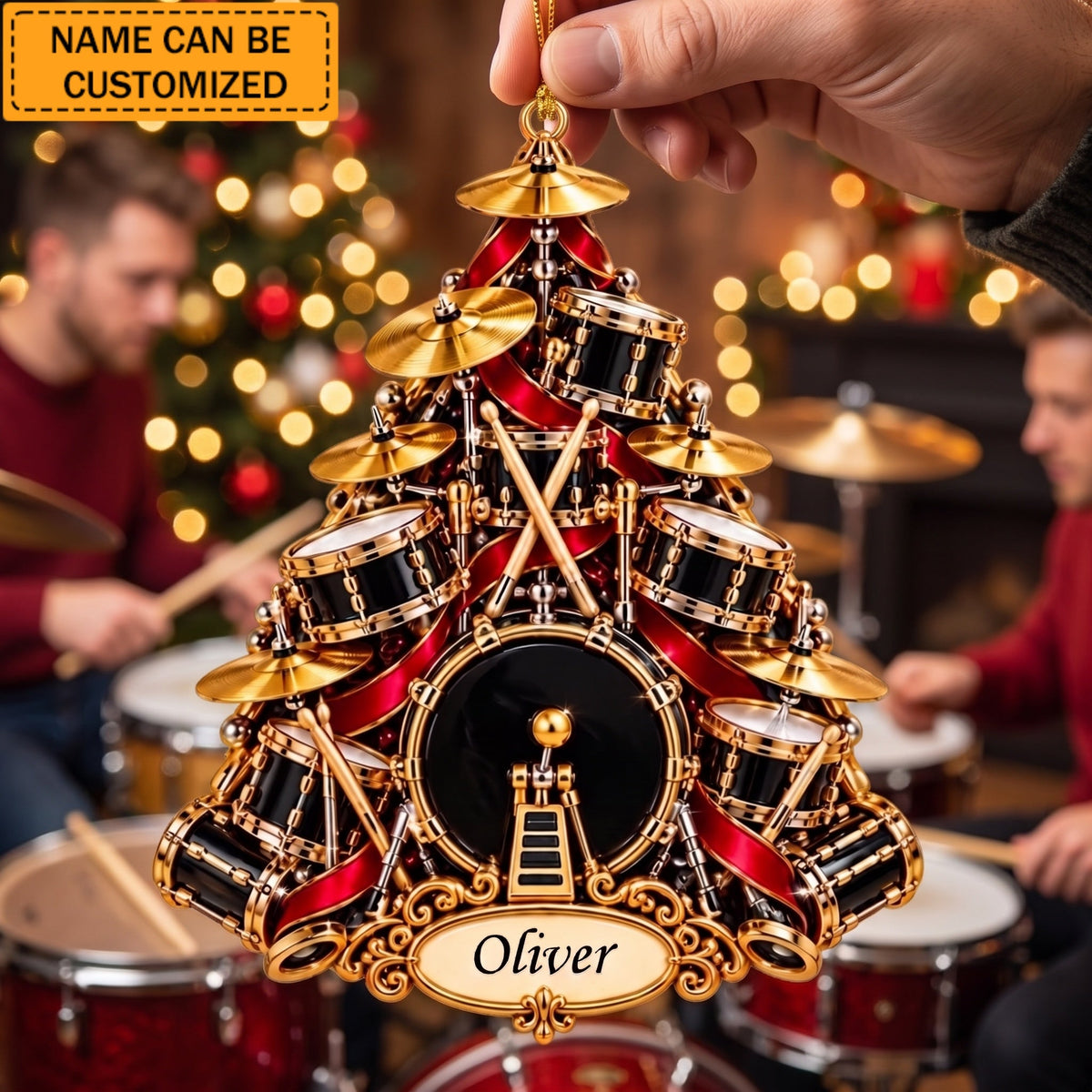 Personalized Drum Set Christmas Ornament, Custom Drummer Tree Keepsake For Band Musicians