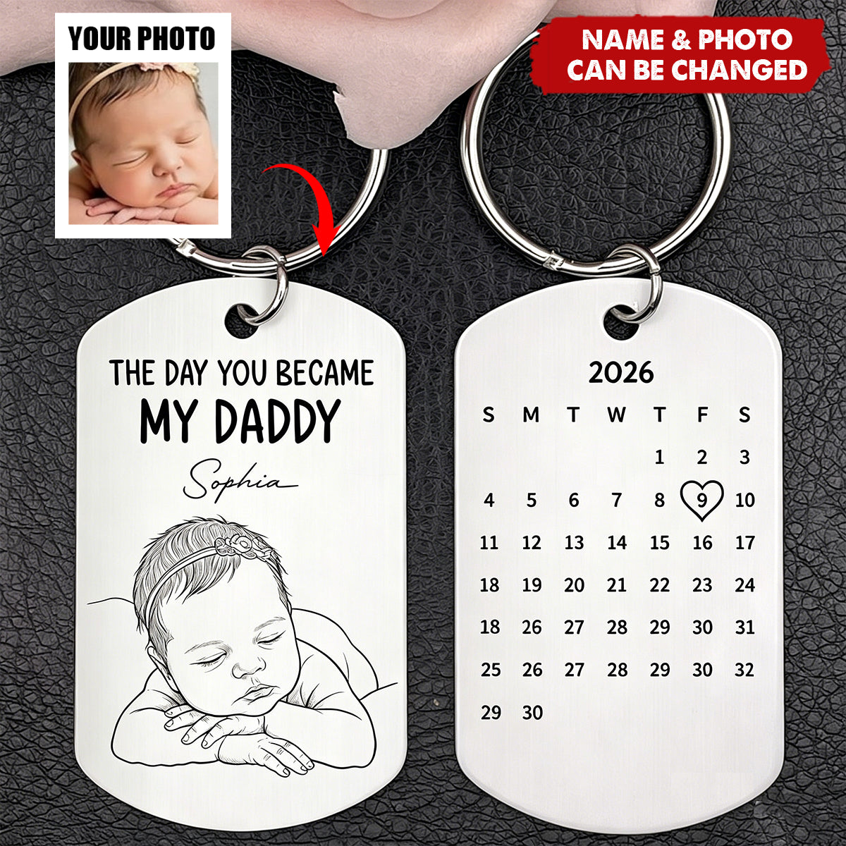Custom Baby Photo Sketch Line Art Father's Day Gift For New Dad, Husband - Personalized Keychain