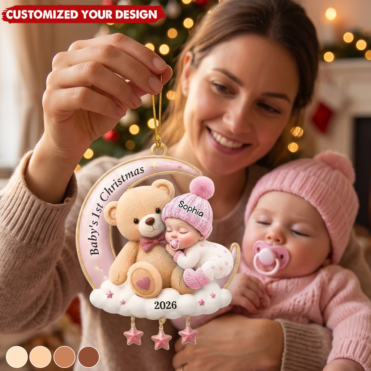 Custom First Christmas Acrylic Ornament - Personalized Christmas Baby Shower, Gender Reveal Gifts